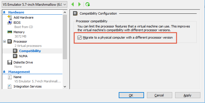 Migrate to a physical computer with a different processor version