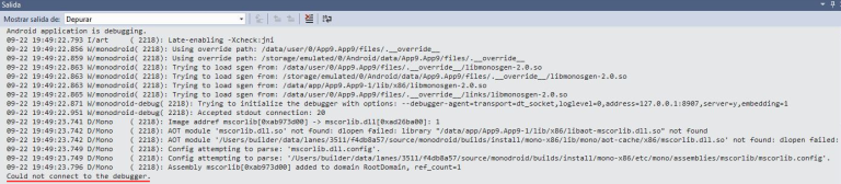 Could not connect to the debugger